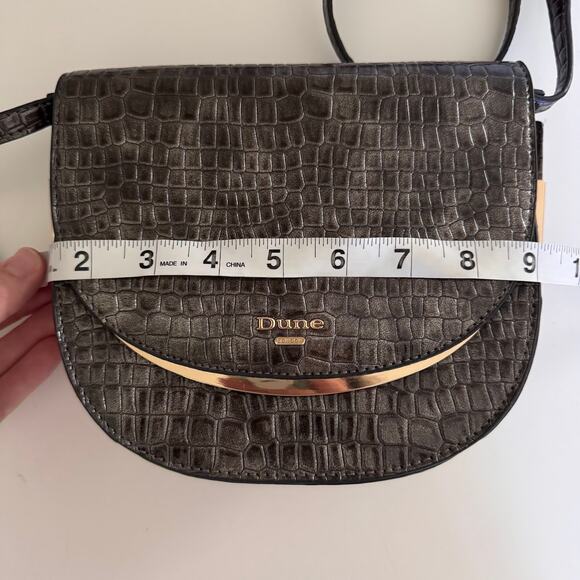 Dune London Edellie Grey Croc Front Flap Snap Detail Crossbody Bag - Picture 4 of 12